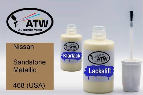 Nissan, Sandstone Metallic, 468 (USA): 20ml Lackstift + 20ml Klarlack - Set, von ATW Autoteile West.